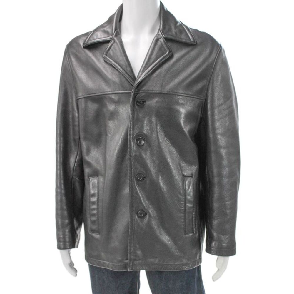 M. Julian Mens Black Leather Jacket Button Closure Size M